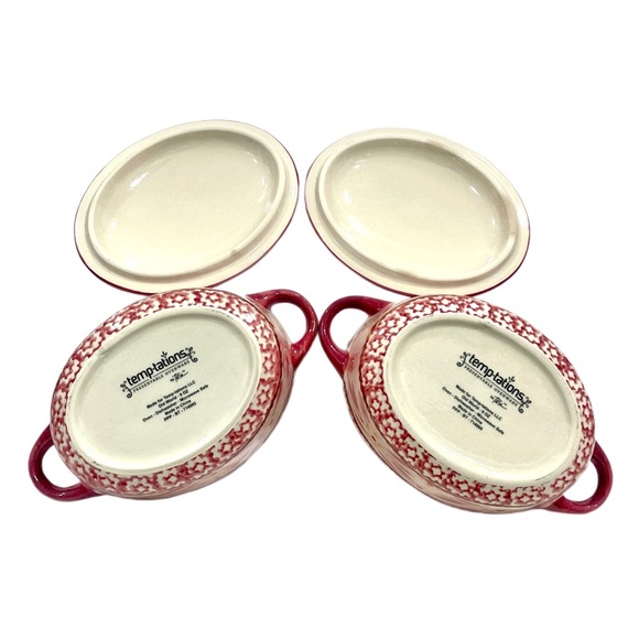 TEMPTATIONS Old World Cranberry Red 9 oz Ramekins & Serving Baskets Set of 2 EUC - Picture 9 of 14